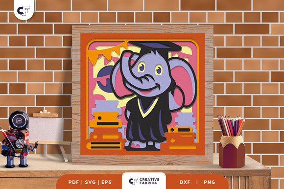 Baby Elephant on Graduation 3D Shadowbox: A Modern Tribute to Academic Achievement