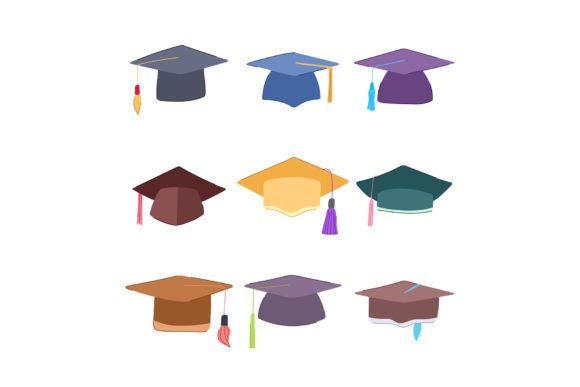 Graduation Hat Set Cartoon Vector Illust: Practical Uses for Designers and Educators