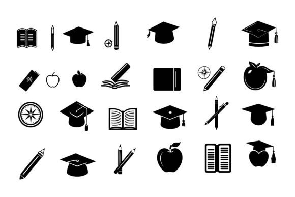 School Education Monochrome Icons Set